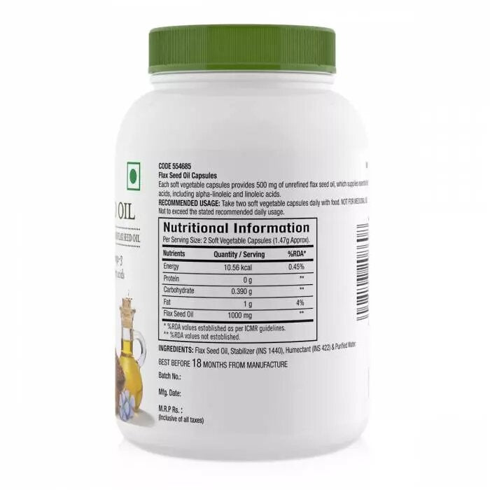 GNC Flax Seed Oil Capsules - Contains Both Omega 3 And Omega 6 Fatty Acids - 180 Soft Vegetable Capsules - NutraC - Health & Nutrition Store