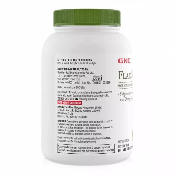 GNC Flax Seed Oil Capsules - Contains Both Omega 3 And Omega 6 Fatty Acids - 180 Soft Vegetable Capsules - NutraC - Health & Nutrition Store