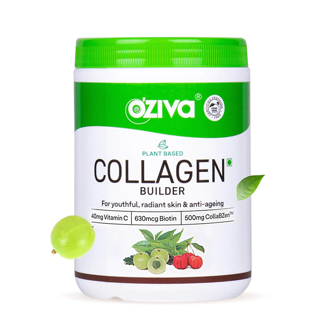 OZiva Plant Based Collagen Builder (with Silica, Vitamin C, Biotin) for Anti-Aging Beauty, 250 g