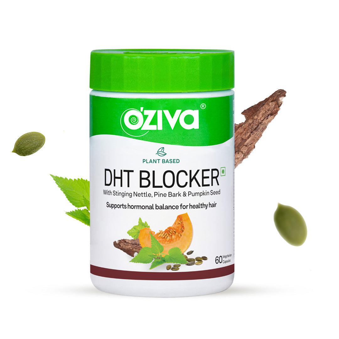 OZiva Plant Based DHT Blocker (With Stinging Nettle, Beta Sitosterol, Pumpkin Seed, Pine Bark), 60 Capsules