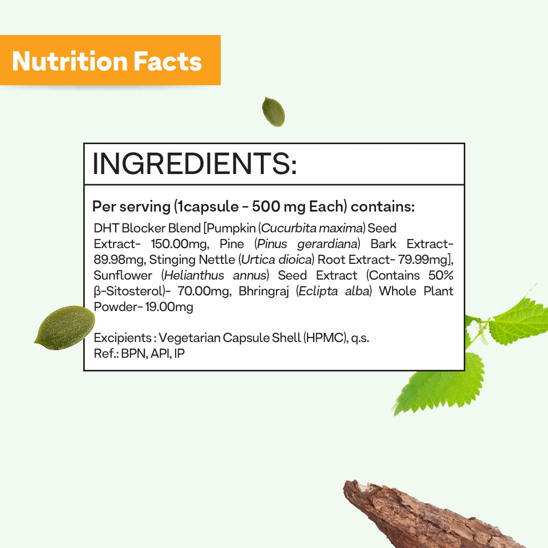 OZiva Plant Based DHT Blocker (With Stinging Nettle, Beta Sitosterol, Pumpkin Seed, Pine Bark), 60 Capsules