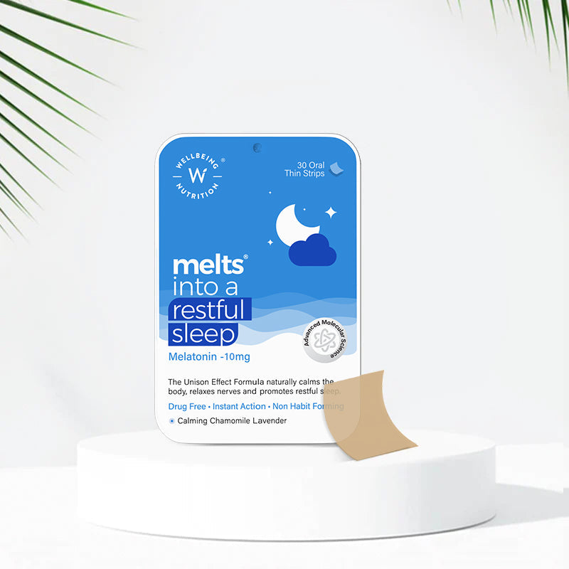 Wellbeing Nutrition Melts Restful Sleep, Plant Based Melatonin 10mg  for Natural Sleep cycle 30 Oral Thin Strips