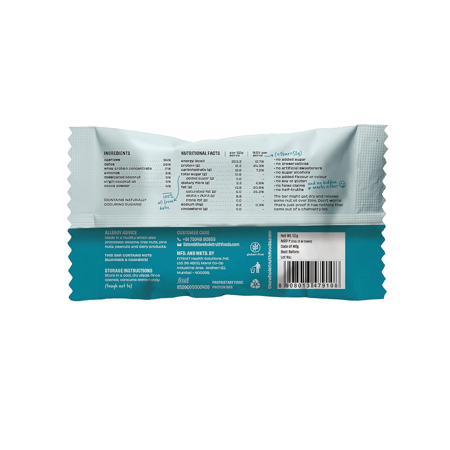 The Whole Truth Coconut Cocoa 12g Protein Bar 52g Pack Of Six6