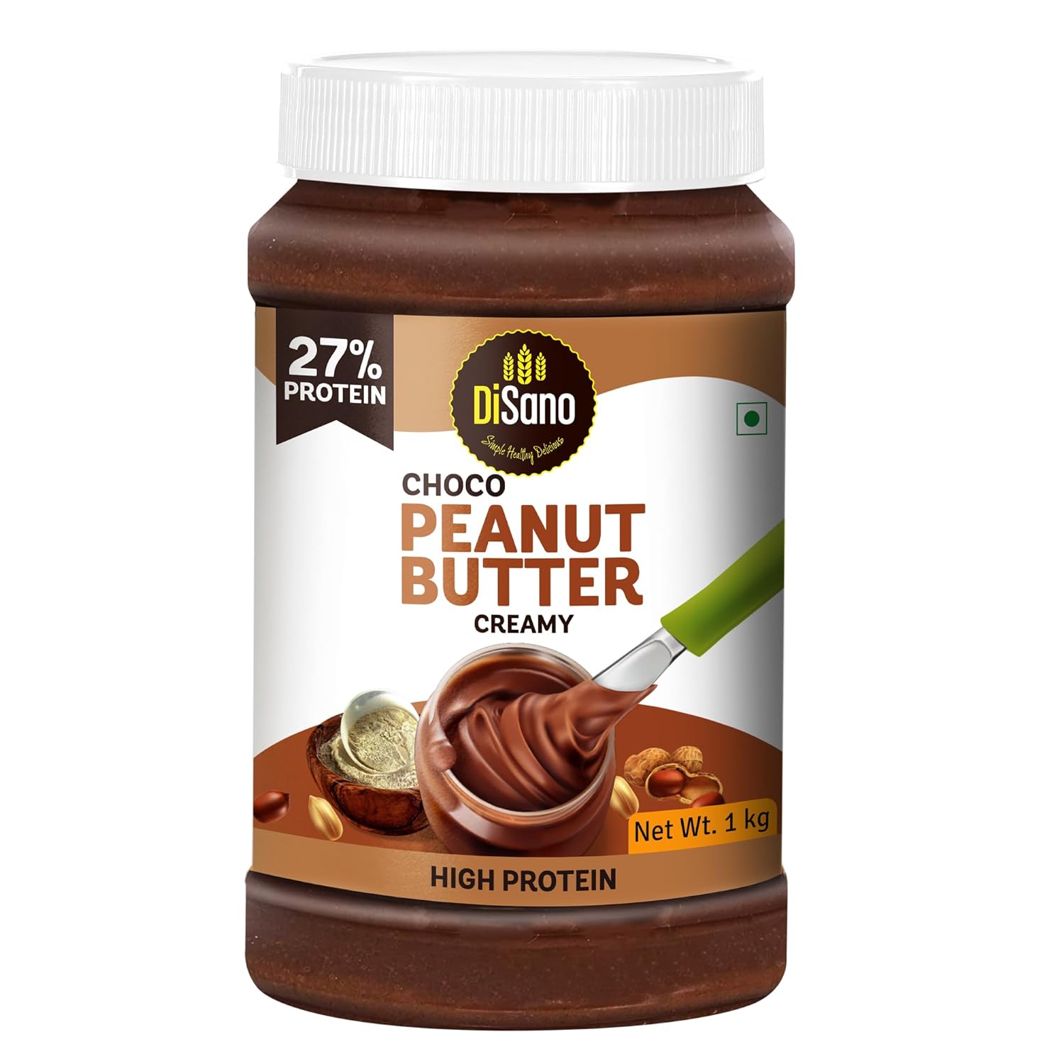 Disano Chocolate Peanut Butter, Creamy with High Protein, 1 kg