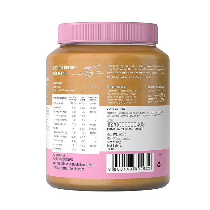 The Whole Truth Unsweeted Crunchy Peanut Butter 325g