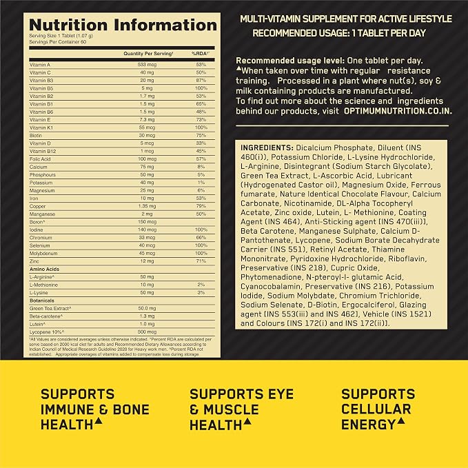 Optimum Nutrition (ON) Multivitamins For Men , 60 tablets