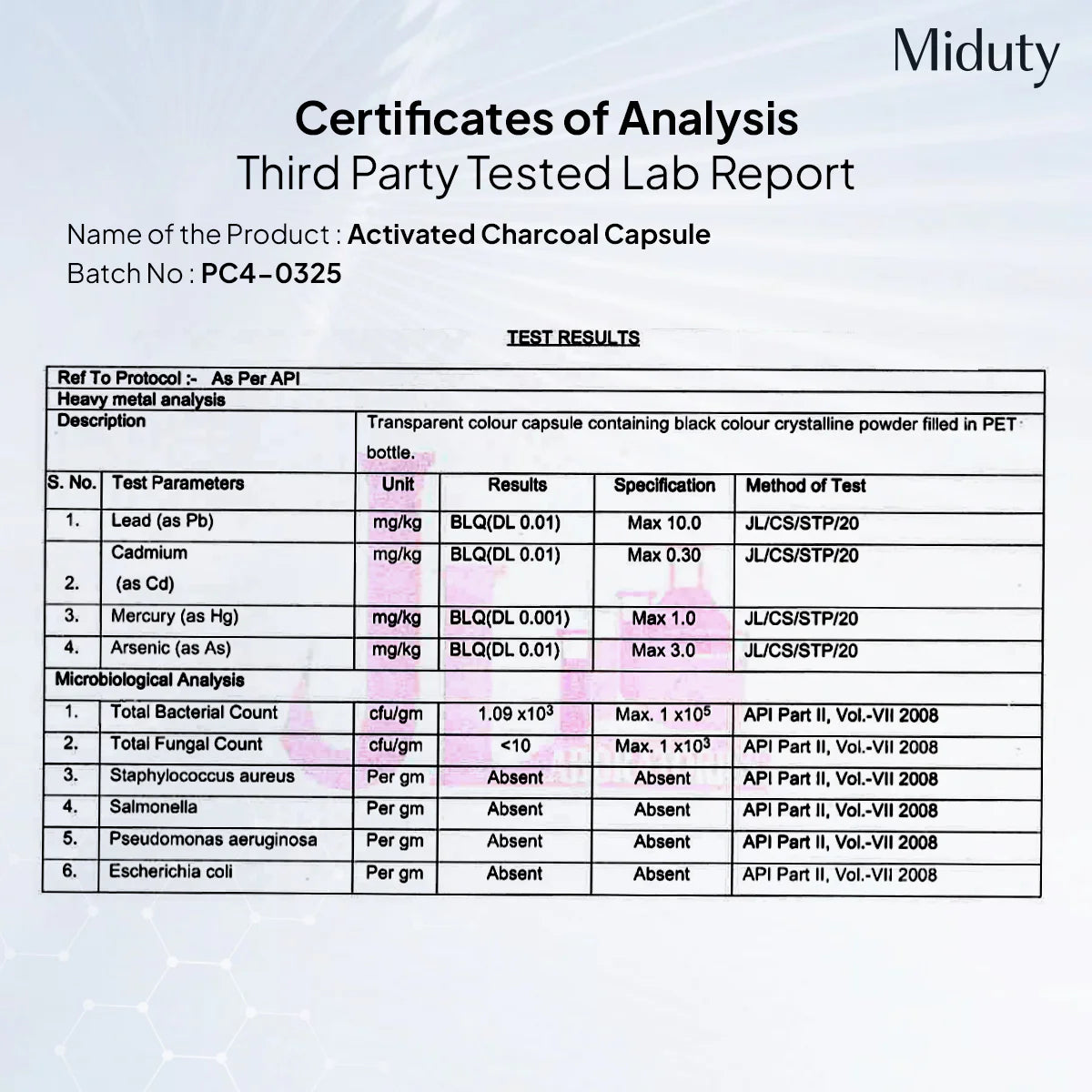 Miduty Activated Coconut Charcoal 60 Capsules
