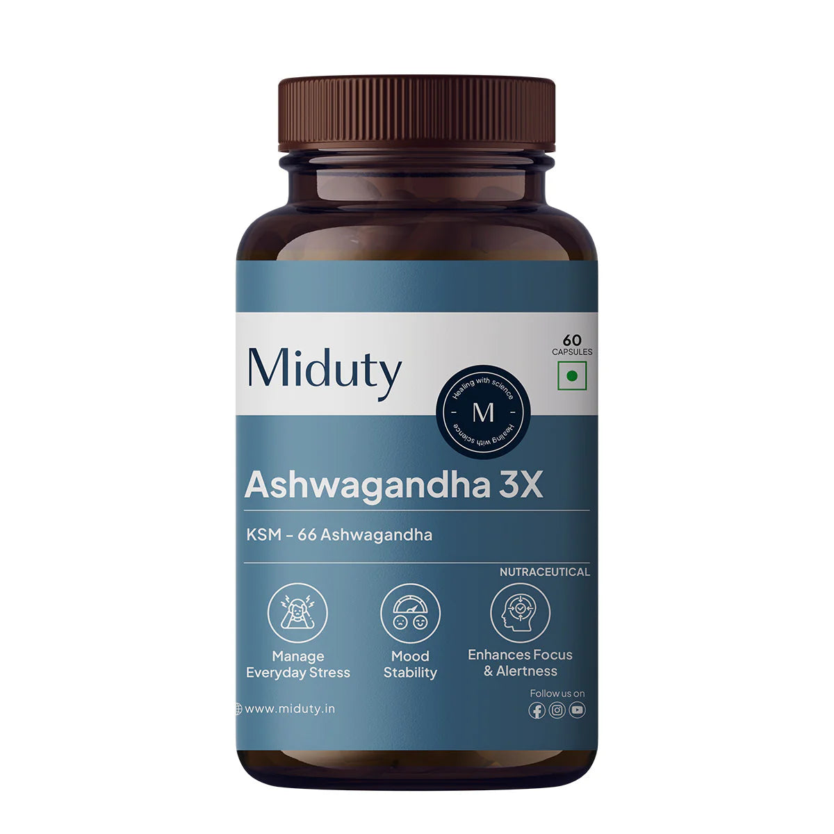 Miduty Ashwagandha | Stress, Mood &amp; Stamina Booster Supplement 60Capsules