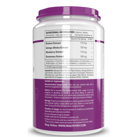 Healthy Hey Brain Focus - Natural Brain Health Formula 60 Veg Capsules