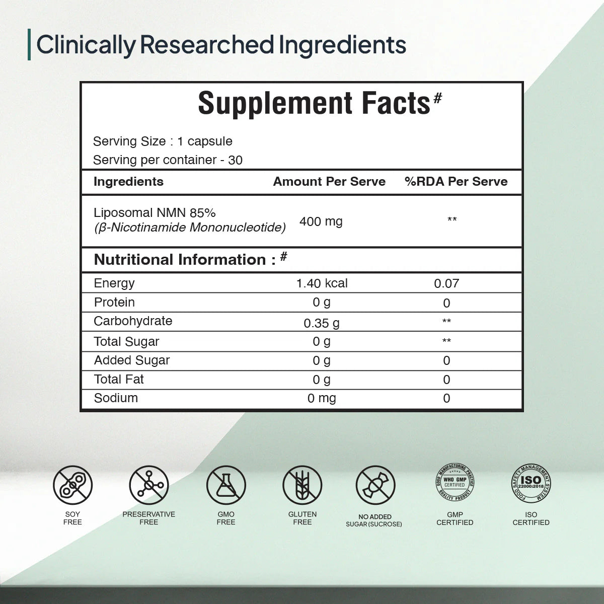 Miduty Liposomal NMN 85% β- NMN | Highly Stable NMN 30 Capsules