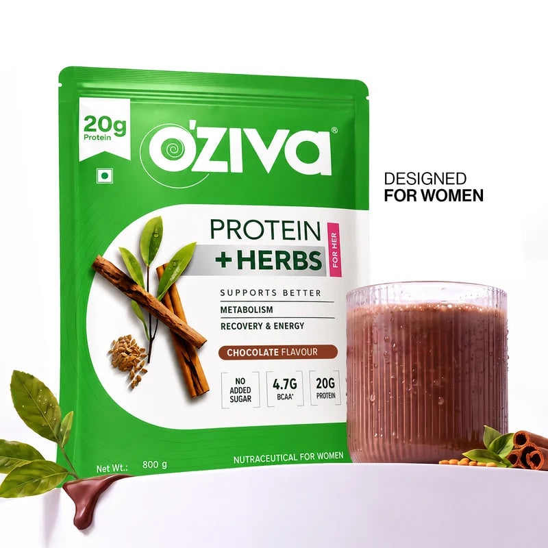 OZiva Protein &amp; Herbs for Women - Whey Protein, Ayurvedic Herbs &amp; Multivitamins for Better Metabolism, Skin &amp; Hair 400g - NutraC - Health &amp; Nutrition Store 