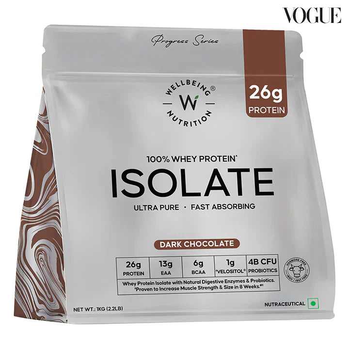 Wellbeing Whey Protein Isolate 26g | 1kg | 4B CFU Probiotics | Dark Chocolate