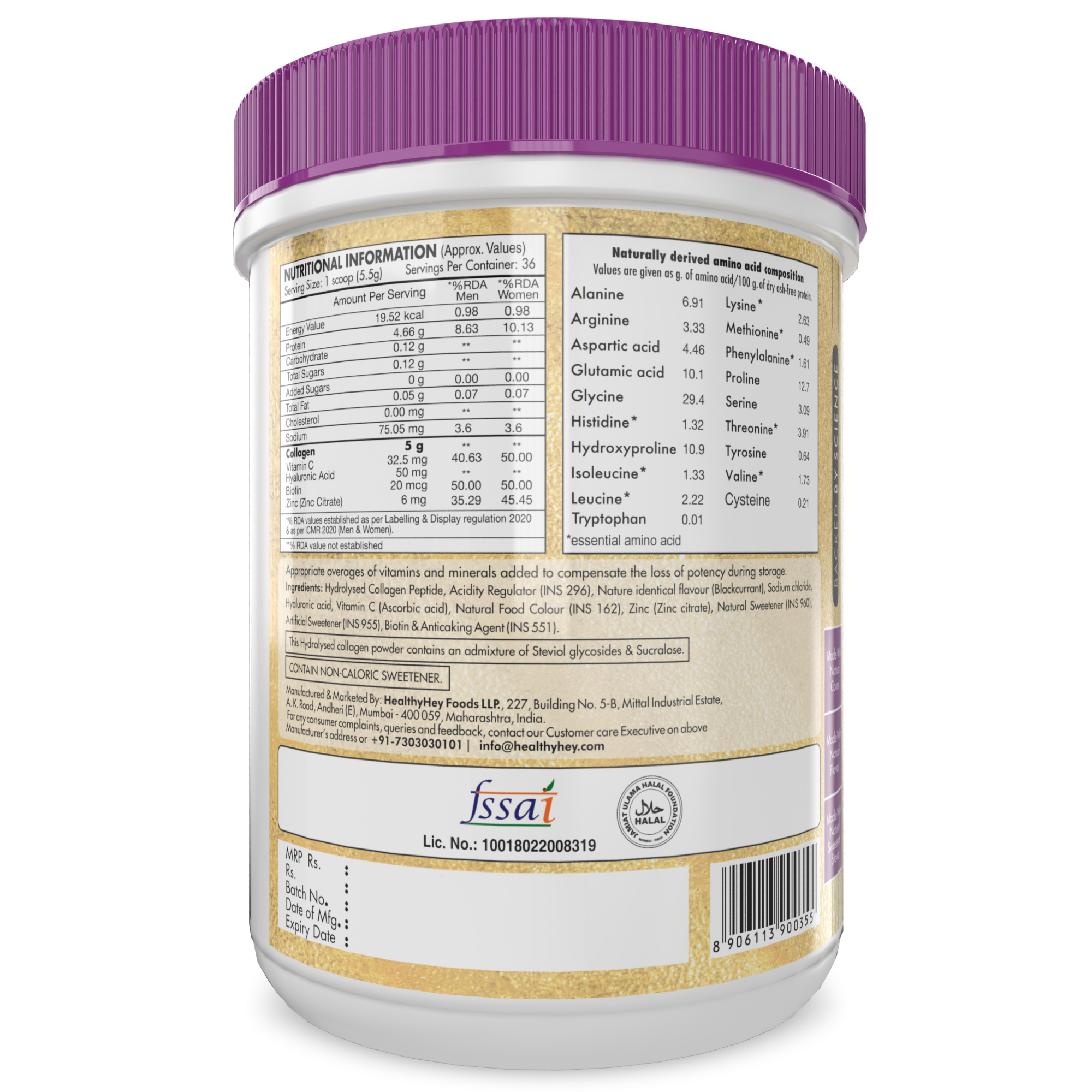 Healthy Hey Collagen Gold Series with Hyaluronic Acid, Biotin &amp; Vitamin C - No Smell and Sugar-Easy to Mix-for Skin, Hair &amp; Nails, 200 gm - Orange