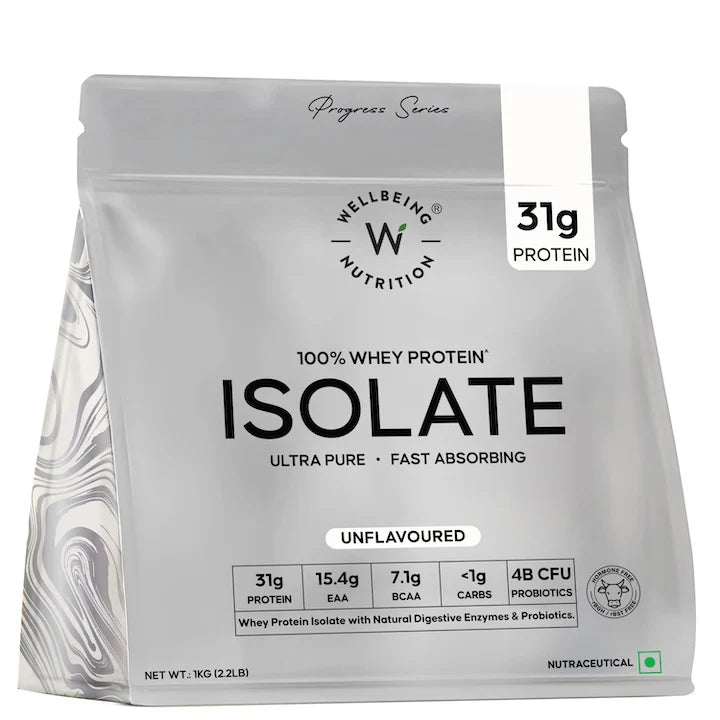 Wellbeing Whey Protein Isolate 31g | 1kg | 4B CFU Probiotics | Unflavoured