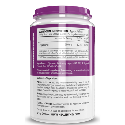 Healthy Hey L-Tyrosine 120 vegetable Capsules
