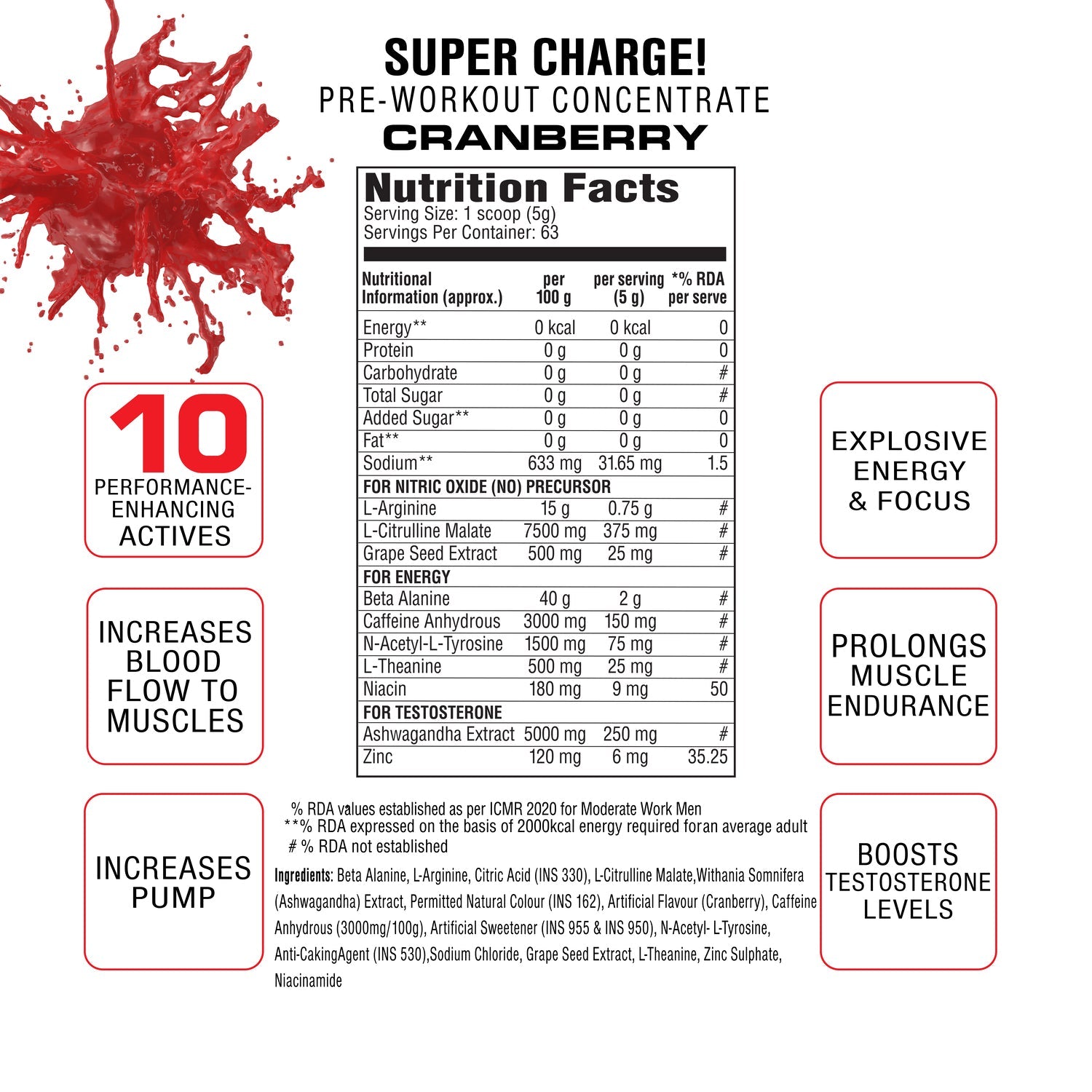 Labrada Super Charge Pre Workout 315g Cranberry Flv