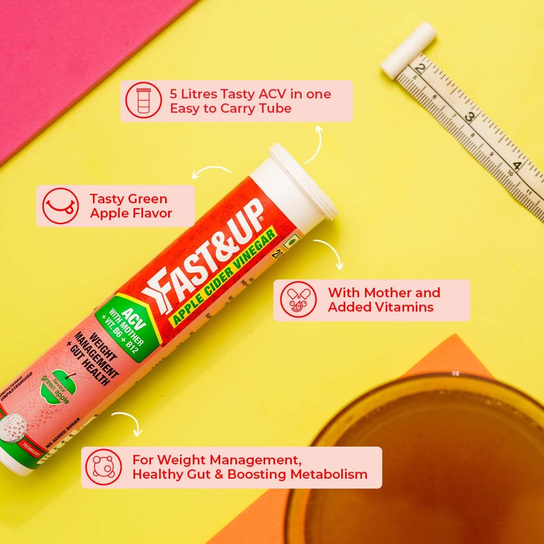 FAST&amp;UP APPLE CIDER VINEGAR WITH MOTHER VINEGAR - GREEN APPLE 15 Effervescent Tablets