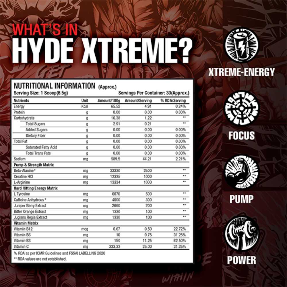 HYDE XTREME Hard-Hitting Energy Pre-Workout Fruit Punch 30 Serving