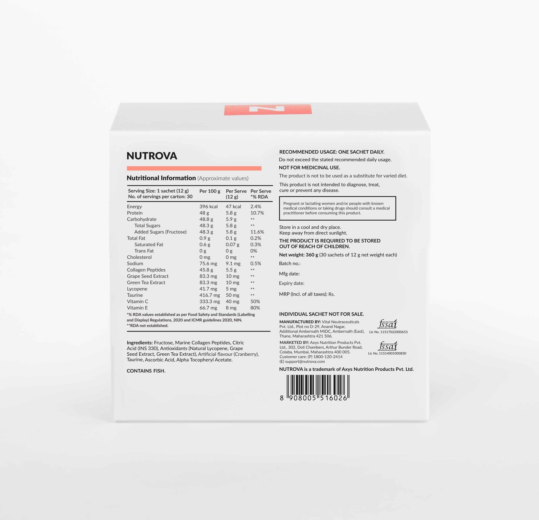 Nutrova Collagen+Antioxidants For healthier skin  30 Sachets