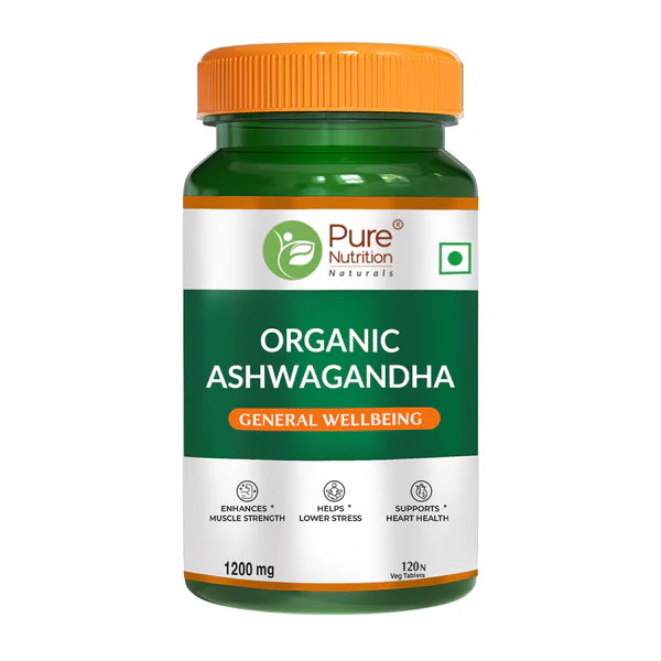 Pure Nutrition Organic Ashwagandha | Supports Stress Management, Sleep, Fertility, Immunity, Vitality &amp; Strength - 120 Tablets