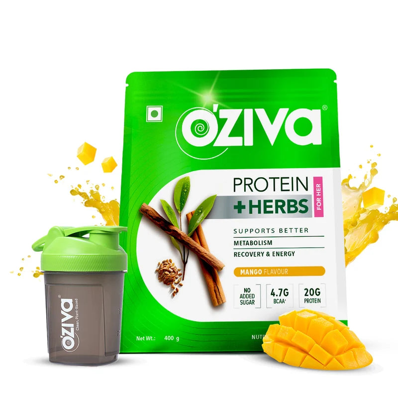 OZiva Protein &amp; Herbs for Women - Whey Protein, Ayurvedic Herbs &amp; Multivitamins for Better Metabolism, Skin &amp; Hair 400g - NutraC - Health &amp; Nutrition Store 