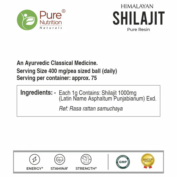 Pure Nutrition Shilajit Pure Resin | Boosts Energy, Stamina &amp; Overall Health | 100% Natural &amp; Pure- 20g