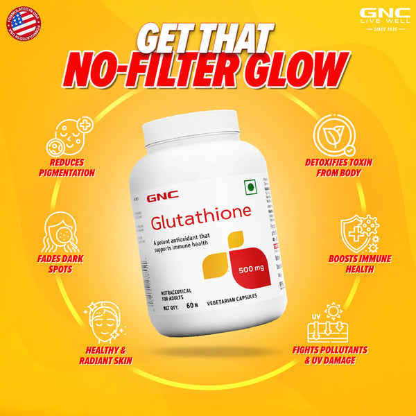 GNC L-Glutathione - Brightens Skin and Fades Dark Spots & Pigmentation - NutraC