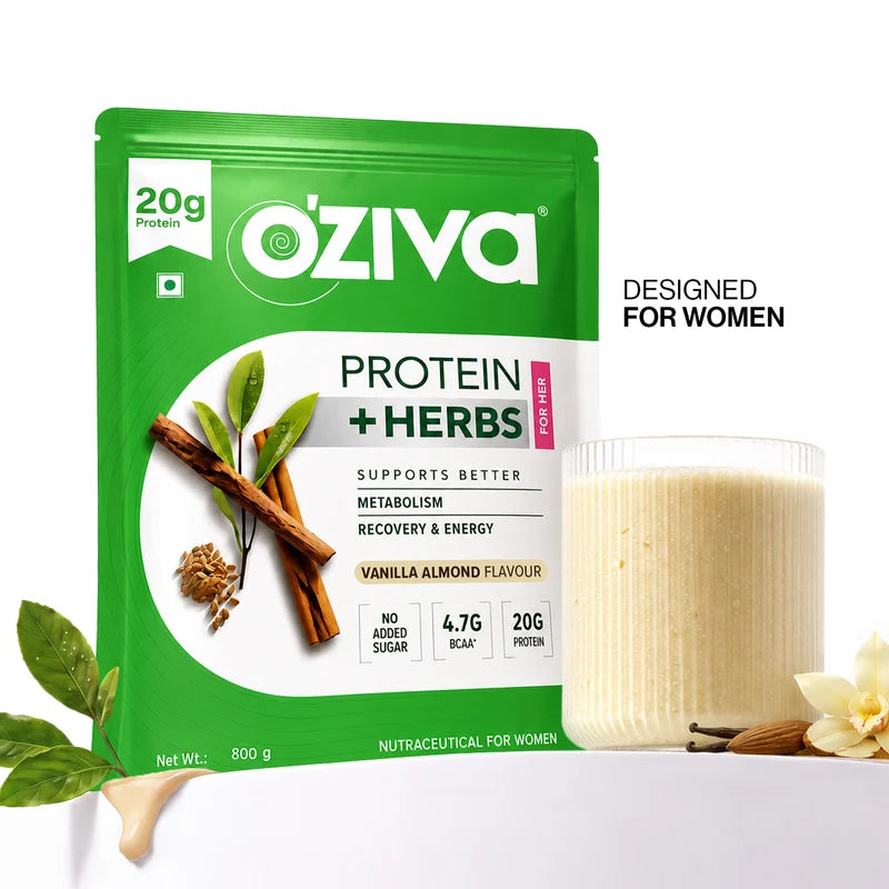 OZiva Protein &amp; Herbs for Women - Whey Protein, Ayurvedic Herbs &amp; Multivitamins for Better Metabolism, Skin &amp; Hair 400g - NutraC - Health &amp; Nutrition Store 