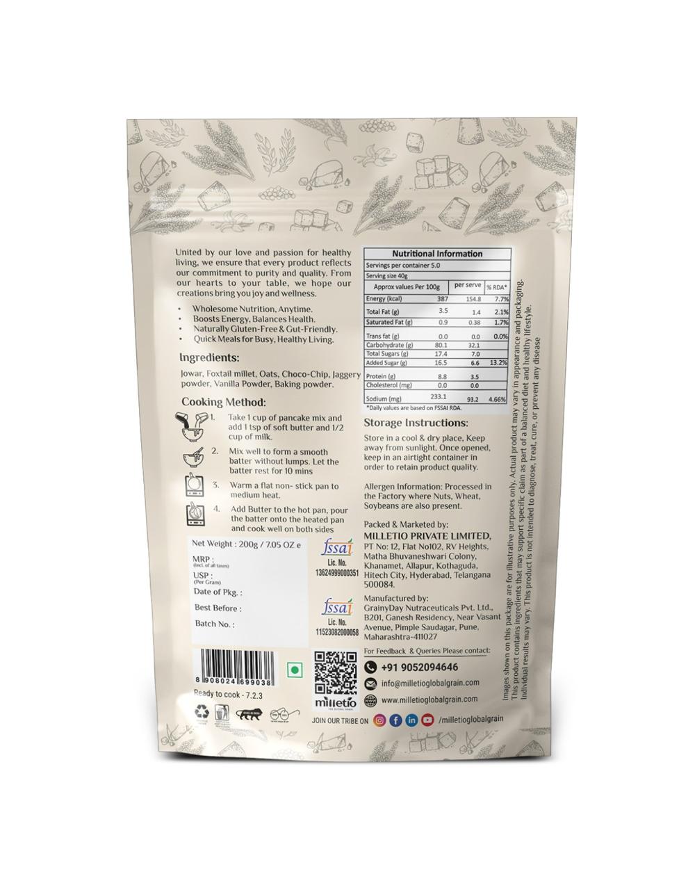 Milletio Millet vanilla choco chip pancake 200g