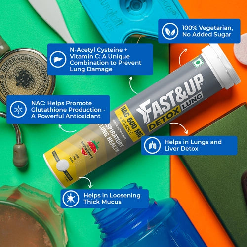 FAST&amp;UP DETOX LUNG - 600MG N-ACETYL CYSTEINE+VITAMIN C Daily Lungs &amp; Respiratory Health. Protects &amp; Clears Congestion from Smoking &amp; Air Pollution