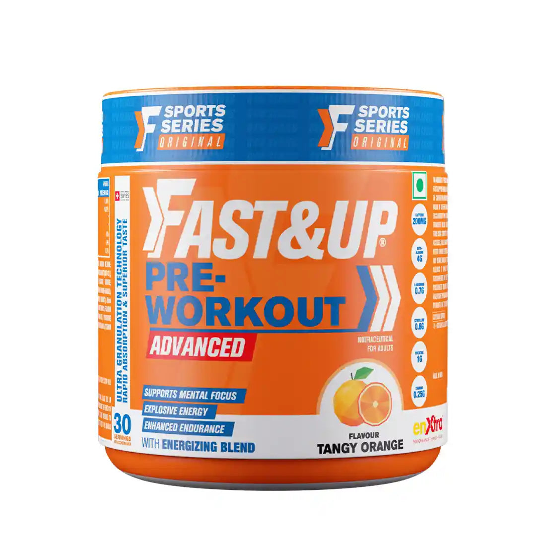 Fast&amp;Up Pre Workout Supplement - Sports training - Energy and Power Performance - Caffeine - 30 Servings