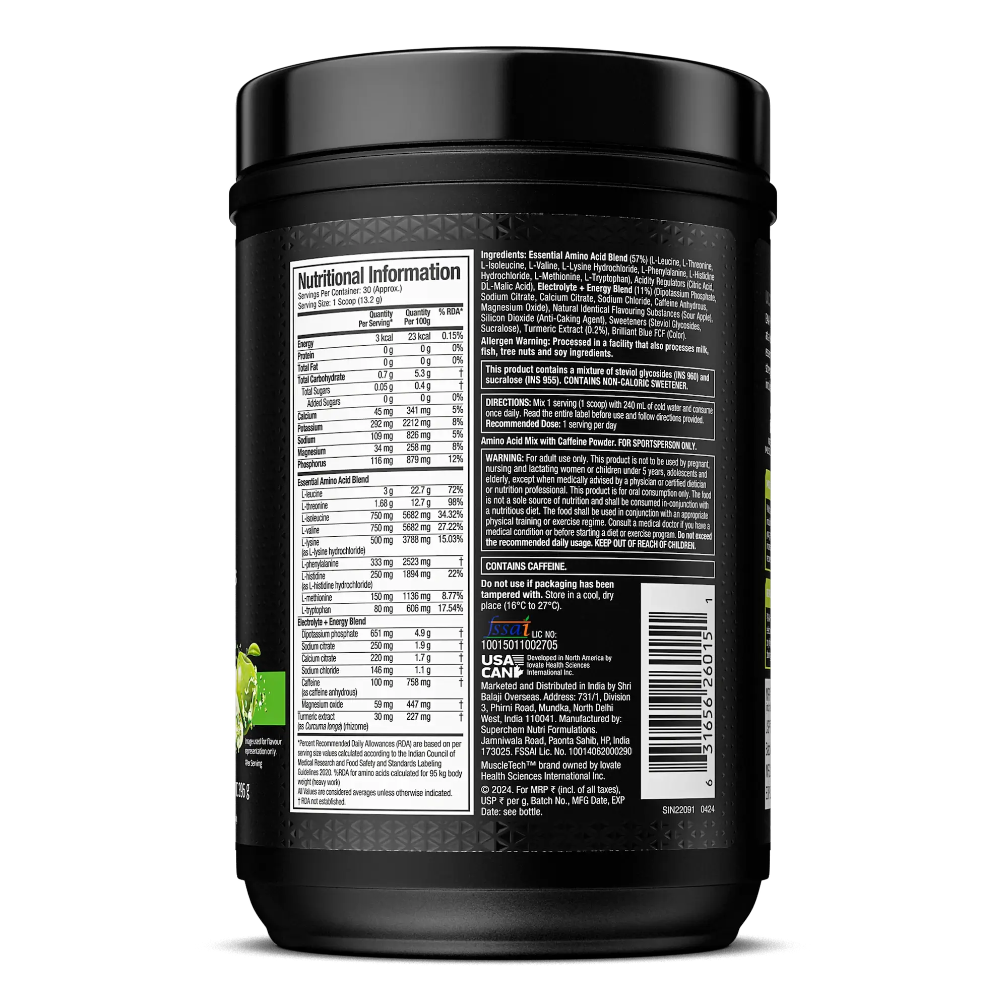 Muscletech™ EAA+ Energy Amino Acid, Muscle Building, Recovery 396g 30 Servings