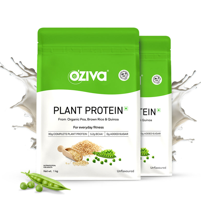 OZiva Organic Plant Protein, For Everyday Fitness 1kg - Unflavored