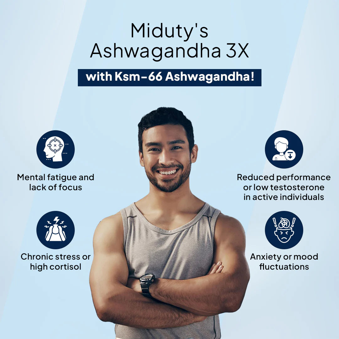 Miduty Ashwagandha | Stress, Mood &amp; Stamina Booster Supplement 60Capsules
