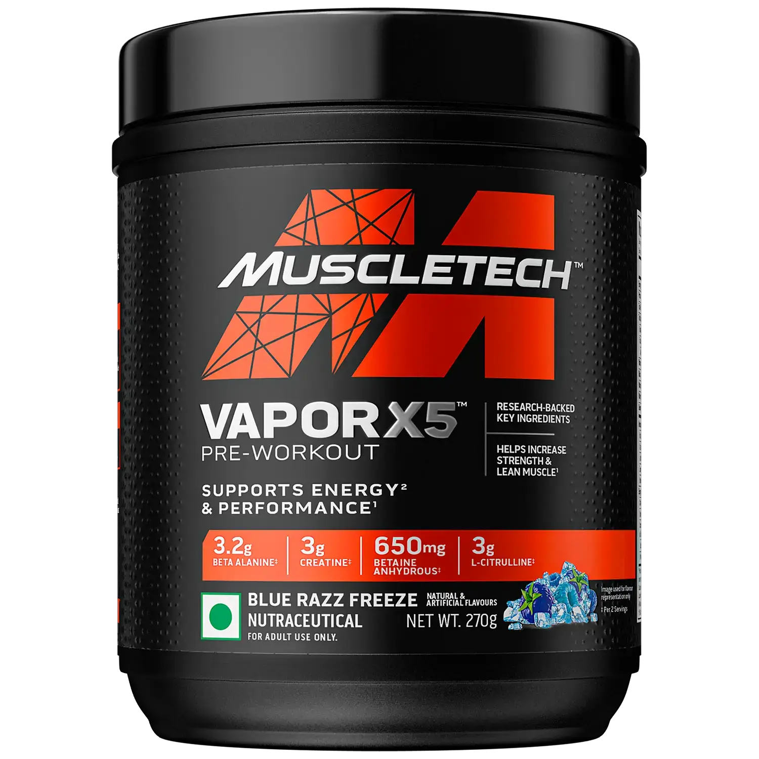 Muscletech™ VaporX5 Pre-workout 30 Servings  270g  Blue Razz Freeze