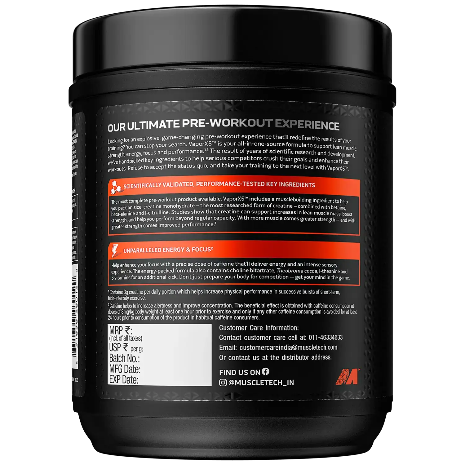 Muscletech™ VaporX5 Pre-workout 30 Servings  270g  Blue Razz Freeze