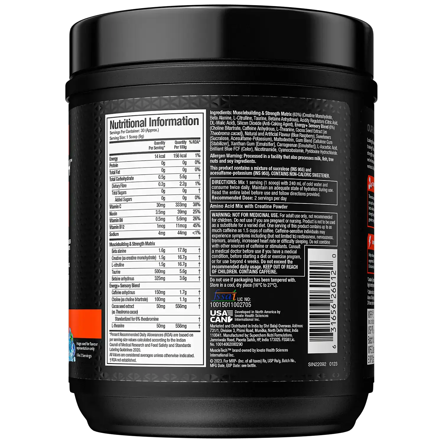 Muscletech™ VaporX5 Pre-workout 30 Servings  270g  Blue Razz Freeze