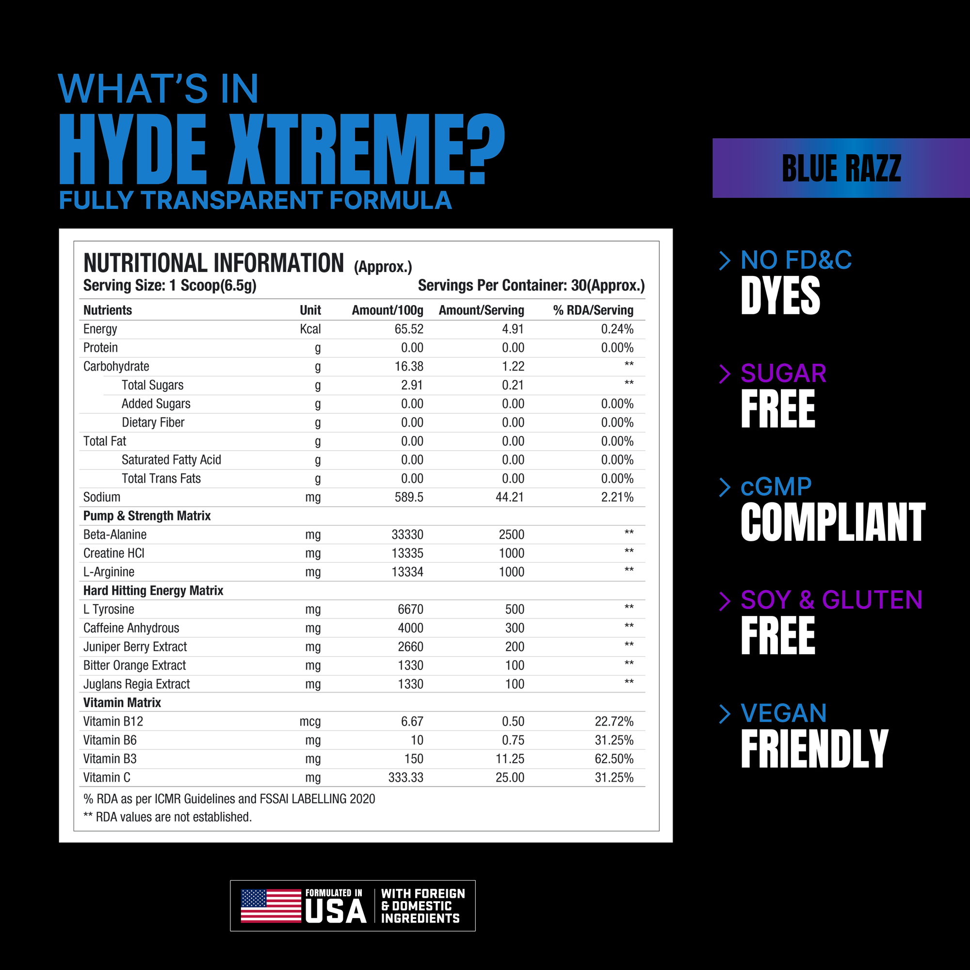 HYDE XTREME Hard-Hitting Energy Pre-Workout Blue Razz  30 Serving
