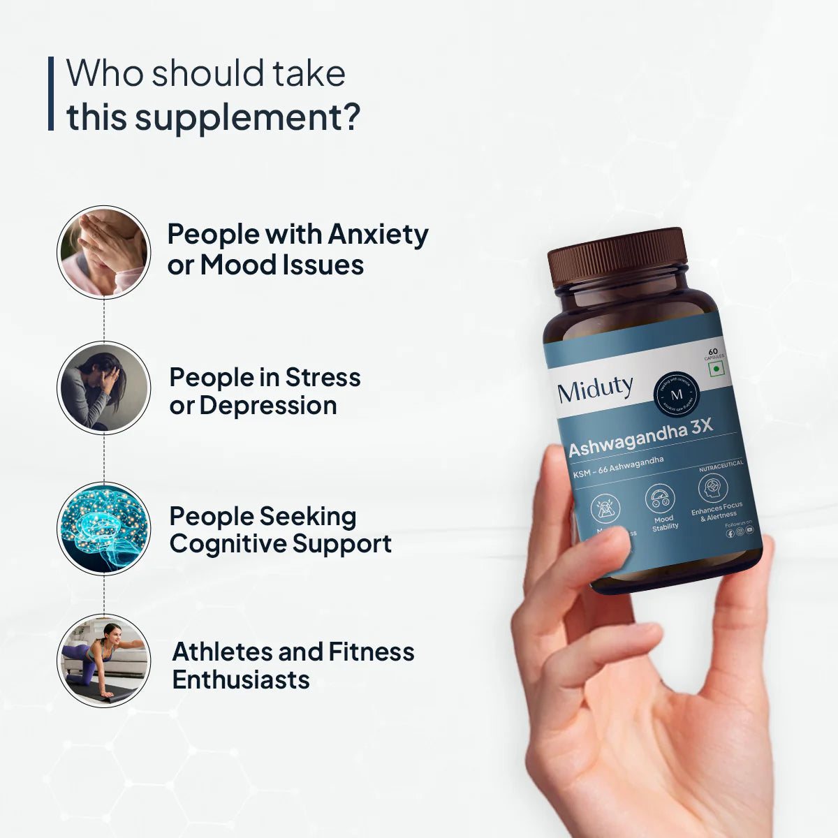 Miduty Ashwagandha | Stress, Mood &amp; Stamina Booster Supplement 60Capsules