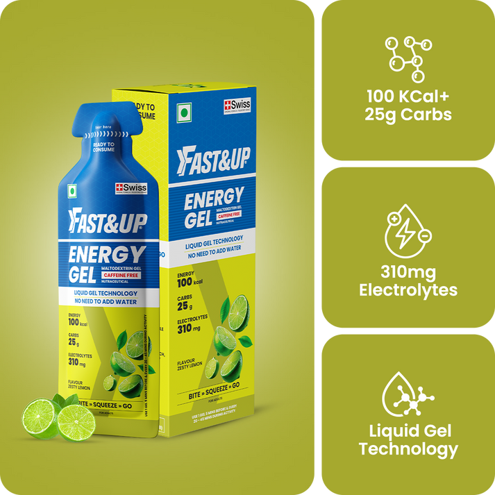 FAST&amp;UP ENERGY GELS - Non Caffeinated - Zesty Lemon (pack of 6)