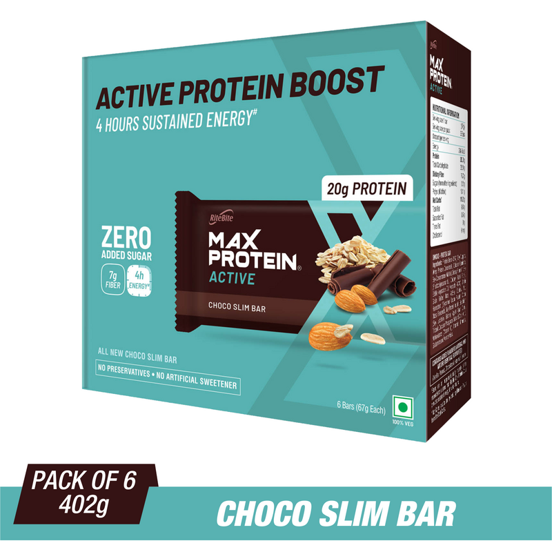 RiteBite Max Protein Active Choco Slim Bars 402g - Pack of 6 (67g x 6) - NutraC - Health &amp; Nutrition Store 