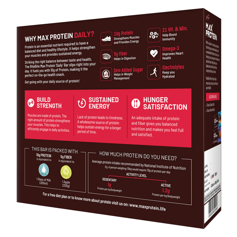 Ritebite Max Protein Daily Choco Berry Bars 300g - Pack of 6 (50g x 6) - NutraC - Health &amp; Nutrition Store 