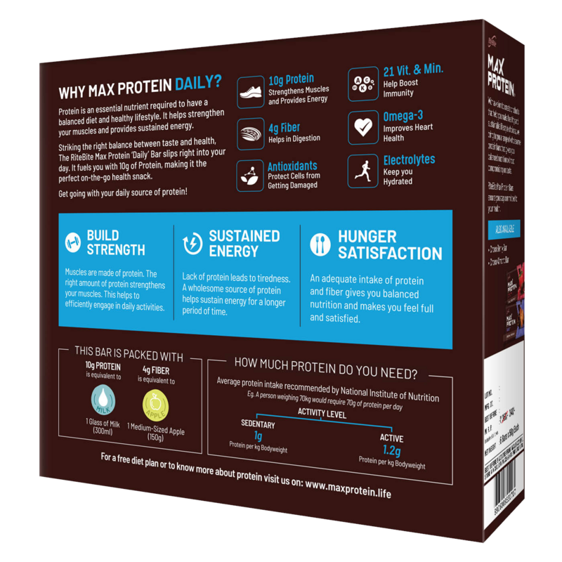 Ritebite Max Protein Daily Choco Classic Bars 300g - Pack of 6 (50g x 6) - NutraC - Health &amp; Nutrition Store 