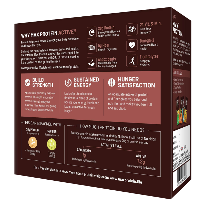 RiteBite Max Protein Active Choco Fudge Bars 450g - Pack of 6 (75g x 6) - NutraC - Health &amp; Nutrition Store 