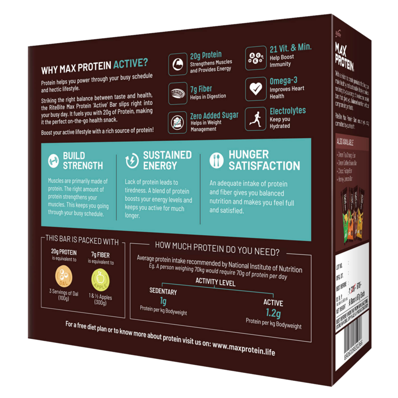 RiteBite Max Protein Active Choco Slim Bars 402g - Pack of 6 (67g x 6) - NutraC - Health &amp; Nutrition Store 