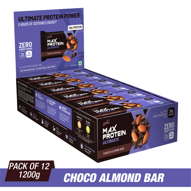 RiteBite Max Protein Ultimate Choco Almond Bars 1200g - Pack of 12 (100g x 12) - NutraC - Health &amp; Nutrition Store 