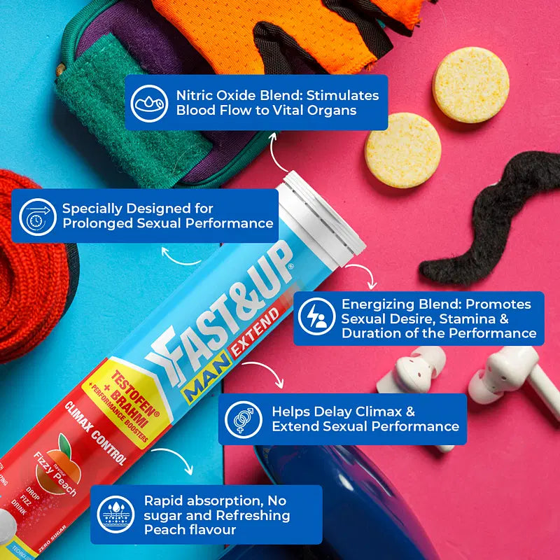 Fast &amp; Up Man Extend | Testofen Fenugreek Extract | Shatavari | Brahmi | L-Arginine | Citrulline| Stamina Booster | Improved Vitality- 20 Effervescent Tablets