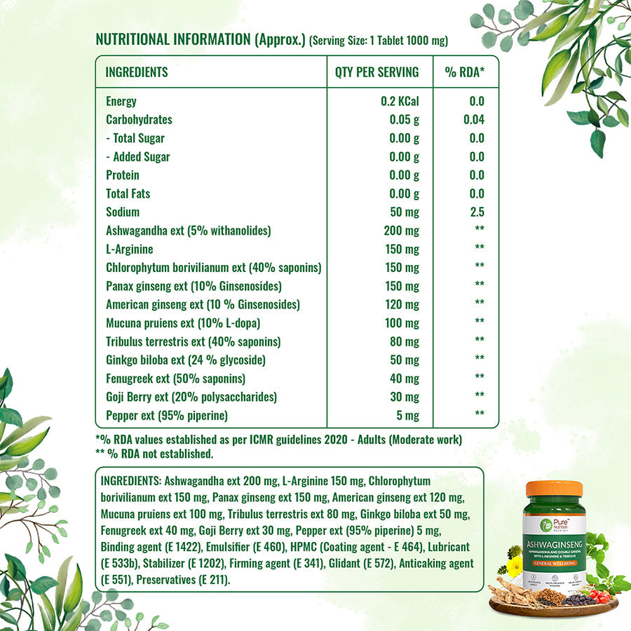 Pure Nutrition Ashwaginseng - 60 Tablets - NutraC - Health &amp; Nutrition Store 