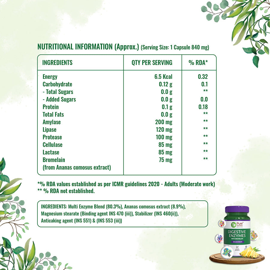 Pure Nutrition Digestive Enzymes - 60 Veg Capsules - NutraC - Health &amp; Nutrition Store 