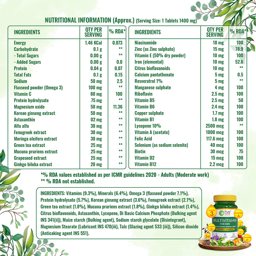 Multivitamin For Men - 60 Veg Tablets Enhances strength, energy, and immunity - NutraC - Health &amp; Nutrition Store 